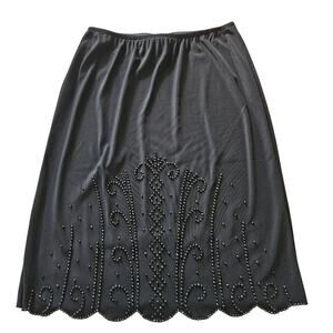 Vintage 90s J.R. NITES By CALIENDO Black Beaded Midi Skirt Elastic waist Size 14